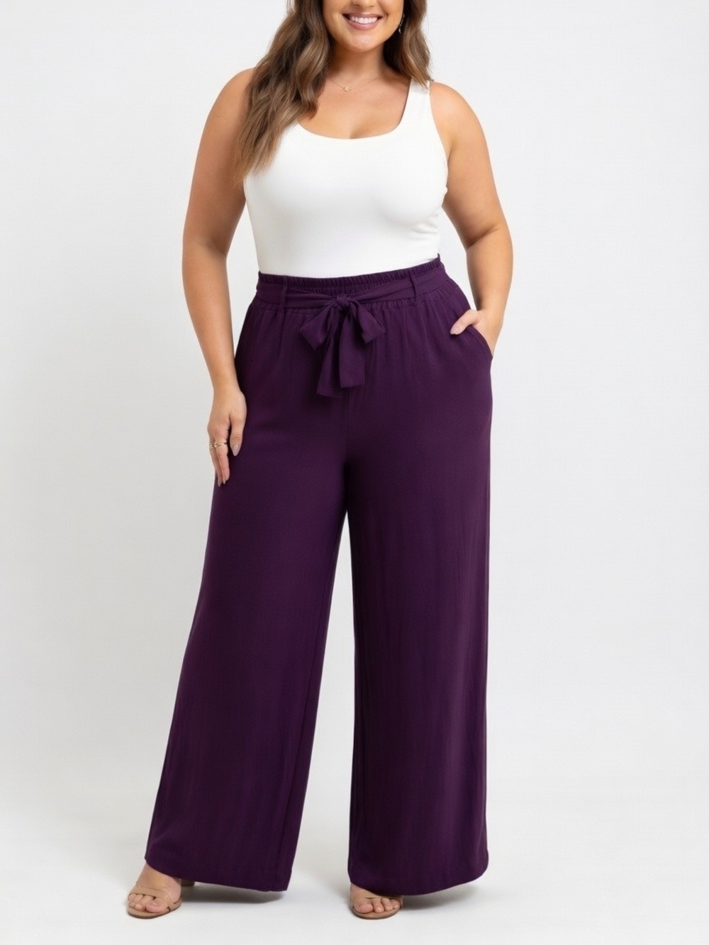 Torrid Wide Leg High-Rise Belted Pants in Deep Purple Size 2